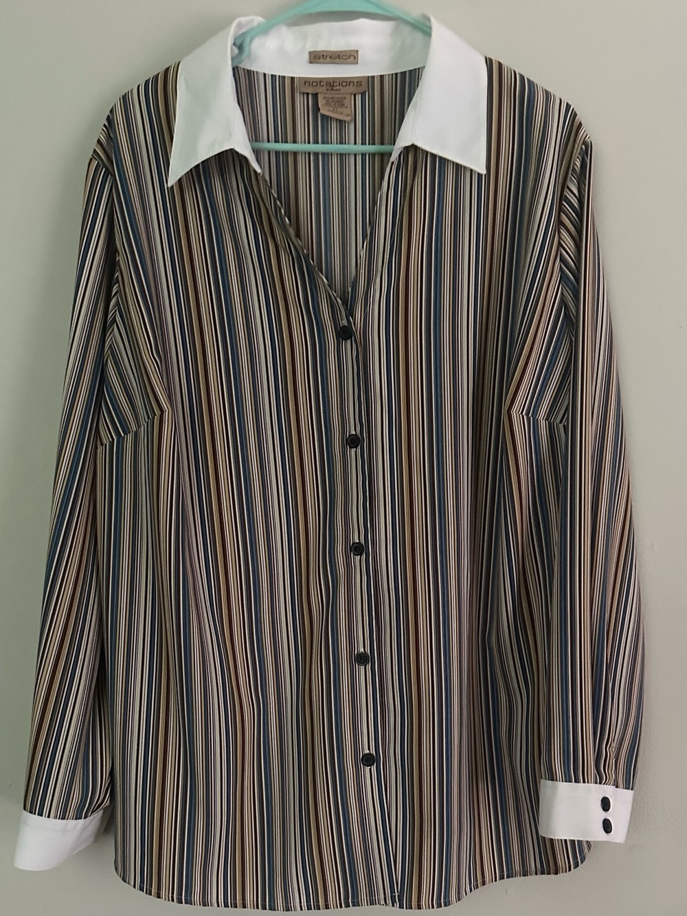 Notations Women Striped Button-Down Shirt with White Collar - Multi-Color